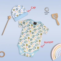 Adhigams New Born Baby Boy Caps/Rompers/Mittons/Booties/Napkins Clothing Gift Set -5 Pieces Baby Elephant (Blue) for 0-6, 6-12 Months