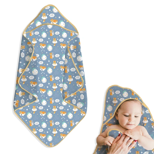 Adhigams New Born Baby Cosmic Night Stylish Cotton Hooded Blanket for Baby boy and Girl | for 0 to 12 Months (Pack of 1) (Blue) - blue