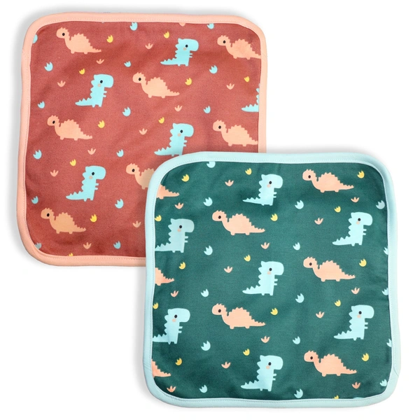 Adhigams New Born Baby Dino Doodle Cotton Napkin | Cotton Baby Napkin for Baby boy and Girl (Pack of 2) - 0-24 M