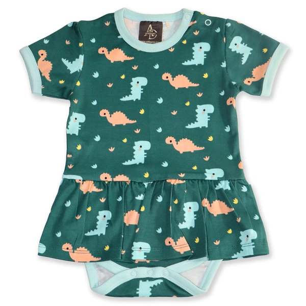 adhigams New Born Baby Dino Doodle Stylish Cotton Romper for Baby Girl | for 3 to 6 Months (Pack of 1) (Green)