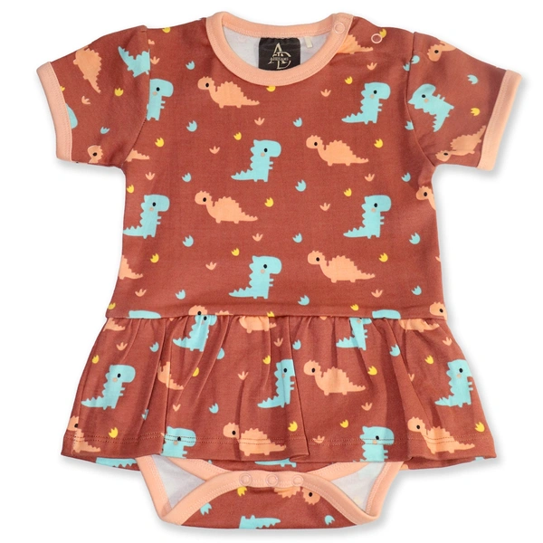 Adhigams New Born Baby Dino Doodle Stylish Cotton Romper for Baby Girl | for 3 to 6 Months (Pack of 1) (Brown)