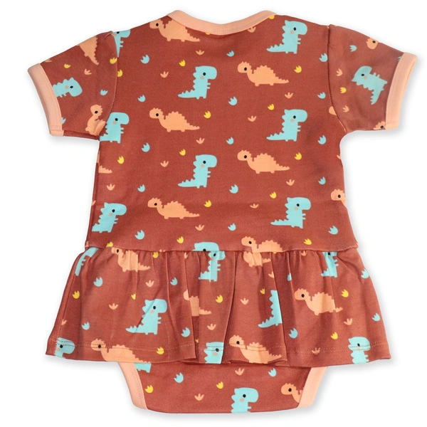 Adhigams New Born Baby Dino Doodle Stylish Cotton Romper for Baby Girl | for 3 to 6 Months (Pack of 1) (Brown)