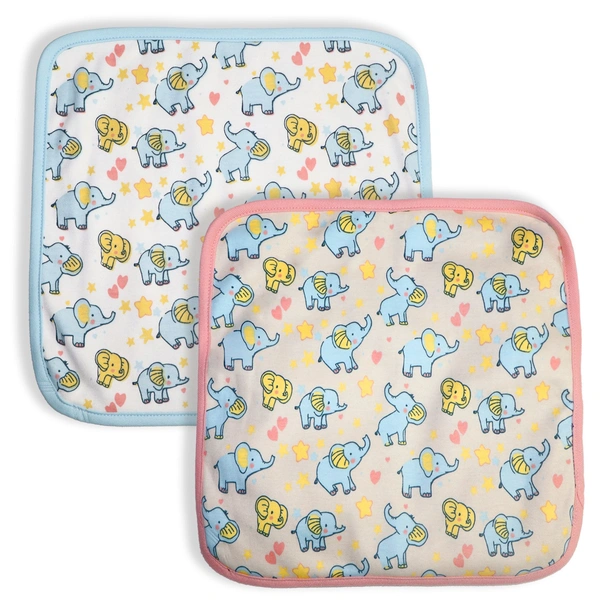 Adhigams New Born Baby Elephant Cotton Napkin | Cotton Baby Napkin for Baby boy and Girl (Pack of 2)