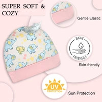 Adhigams New Born Baby Elephant Stylish Cotton Caps/Mittens/Booties | Cotton Baby Set for Baby boy and Girl (Pack of 3) Pink