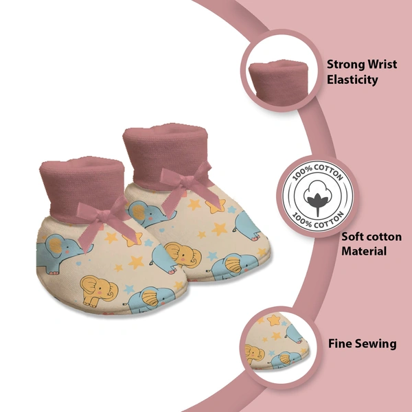Adhigams New Born Baby Elephant Stylish Cotton Caps/Mittens/Booties | Cotton Baby Set for Baby boy and Girl (Pack of 3) Pink