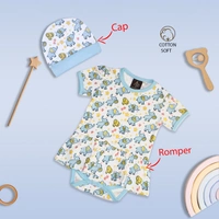 Adhigams New Born Baby Girl Caps/Rompers/Mittons/Booties/Napkins Clothing Gift Set -5 Pieces Baby Elephant (Blue) for 0-6, 6-12 Months