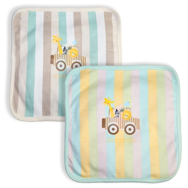 adhigams New Born Baby Jungle On Wheels Napkin | Cotton Baby Napkin for Baby boy and Girl (Pack of 2)