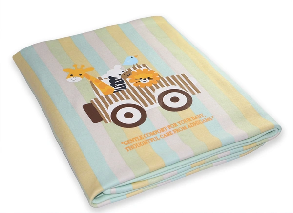 adhigams New Born Baby Jungle on Wheels Stylish Cotton Blanket for Baby boy and Girl | for 0 to 12 Months (Pack of 1) (Stripe Yellow) - 0-12 M