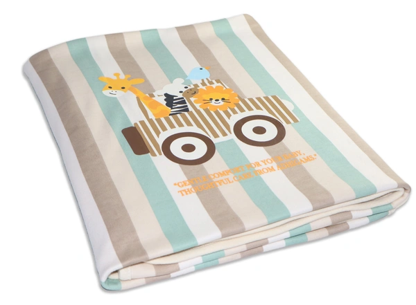 adhigams New Born Baby Jungle on Wheels Stylish Cotton Blanket for Baby boy and Girl | for 0 to 12 Months (Pack of 1) (Stripe Brown) - 0-12 M