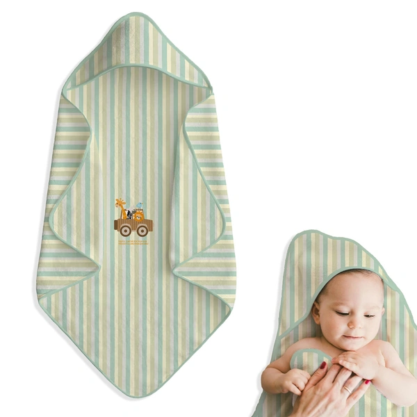 Adhigams New Born Baby Jungle on Wheels Stylish Cotton Hooded Blanket for Baby boy and Girl | for 0 to 12 Months (Pack of 1) (Stripe Yellow)