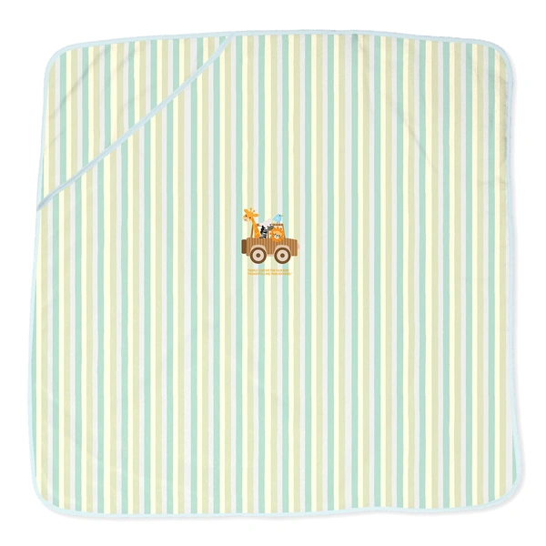 Adhigams New Born Baby Jungle on Wheels Stylish Cotton Hooded Blanket for Baby boy and Girl | for 0 to 12 Months (Pack of 1) (Stripe Yellow)