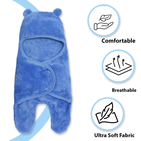 Adhigams New Born Baby Stylish BathRobe/Bath Towel/Baby Wrapper | Unisex Bath Wrap for Baby boy and Girl (6-12 Months) (Blue)