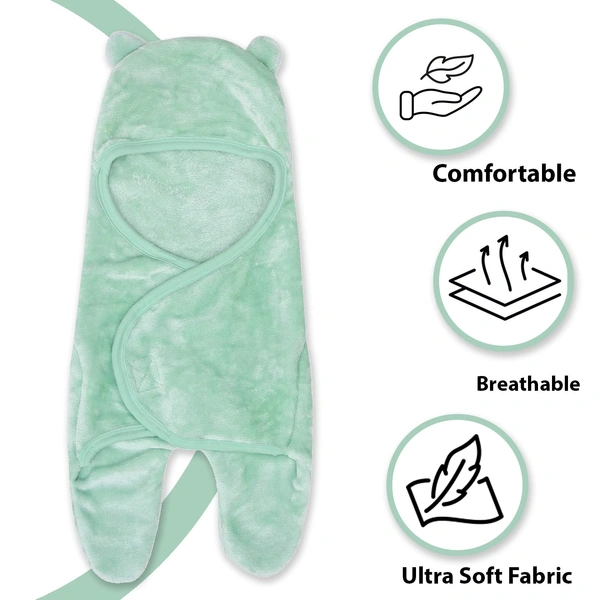 Adhigams New Born Baby Stylish BathRobe/Bath Towel/Baby Wrapper | Unisex Bath Wrap for Baby boy and Girl (6-12 Months) (Green) - 6-12 Months