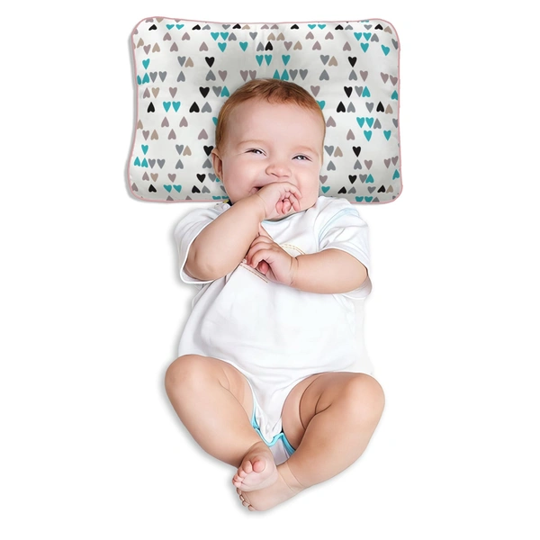 Adhigams New Born Baby Stylish Cotton Pillow/Baby Headrest/Baby Support Pillow | Crib Pillow for Baby boy and Girl (28x17 cm) heart design (White)