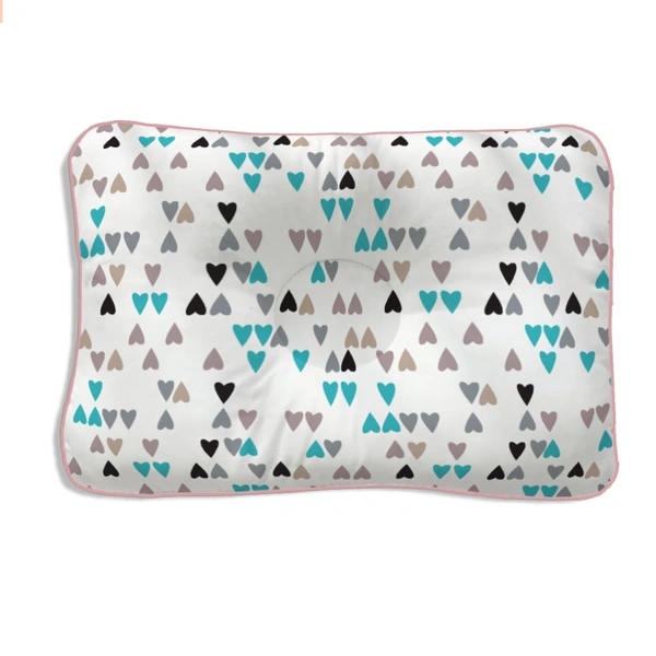 Adhigams New Born Baby Stylish Cotton Pillow/Baby Headrest/Baby Support Pillow | Crib Pillow for Baby boy and Girl (28x17 cm) heart design (White)