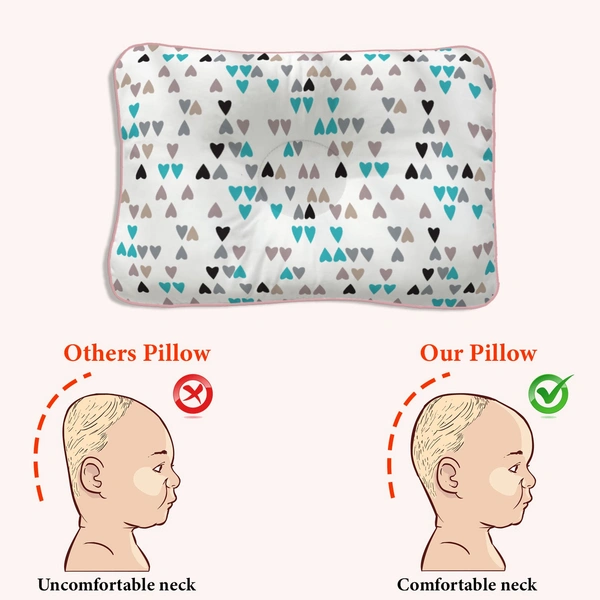 Adhigams New Born Baby Stylish Cotton Pillow/Baby Headrest/Baby Support Pillow | Crib Pillow for Baby boy and Girl (28x17 cm) heart design (White)