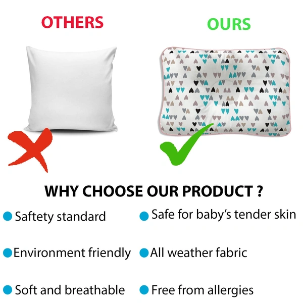 Adhigams New Born Baby Stylish Cotton Pillow/Baby Headrest/Baby Support Pillow | Crib Pillow for Baby boy and Girl (28x17 cm) heart design (White)