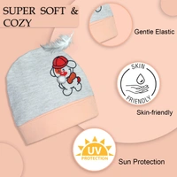 Adhigams New Born Bubbly Bear Stylish Cotton Caps/Mittens/Booties | Cotton Baby Set for Baby boy and Girl (Pack of 3) Grey