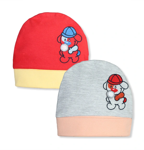 Adhigams New Born Bubbly Bear Stylish Cotton Caps/Topi/Hats | Cotton Baby Cap for Baby boy and Girl (Pack of 2) (0 to 6, 6 to 12 Months) - 6-12 Months