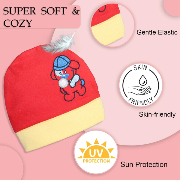 Adhigams New Born Bubbly Bear Stylish Cotton Caps/Topi/Hats | Cotton Baby Cap for Baby boy and Girl (Pack of 2) (0 to 6, 6 to 12 Months) - 6-12 Months