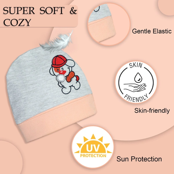 Adhigams New Born Bubbly Bear Stylish Cotton Caps/Topi/Hats | Cotton Baby Cap for Baby boy and Girl (Pack of 2) (0 to 6, 6 to 12 Months) - 6-12 Months