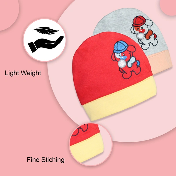 Adhigams New Born Bubbly Bear Stylish Cotton Caps/Topi/Hats | Cotton Baby Cap for Baby boy and Girl (Pack of 2) (0 to 6, 6 to 12 Months) - 6-12 Months