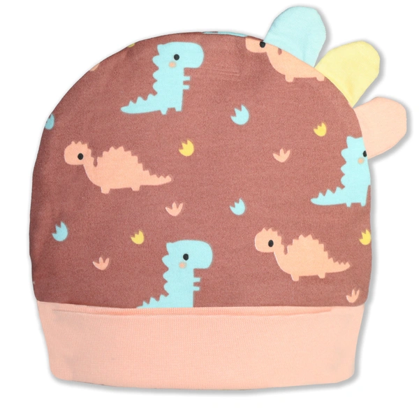 Adhigams New Born Dino Doodle Stylish Cotton Caps/Mittens/Booties | Cotton Baby Set for Baby boy and Girl (Pack of 3) Brown