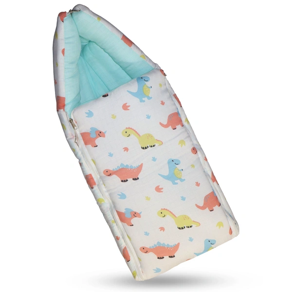 Adhigams New Born Dino Stylish Muslin Sleeping Bag/Carry Nest/Portable Bassinet | Baby Sleeping Bag for Baby boy and Girl (Pack of 1) (0 to 6 Months) (White)