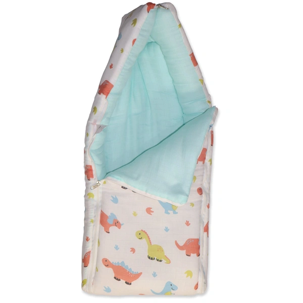Adhigams New Born Dino Stylish Muslin Sleeping Bag/Carry Nest/Portable Bassinet | Baby Sleeping Bag for Baby boy and Girl (Pack of 1) (0 to 6 Months) (White)