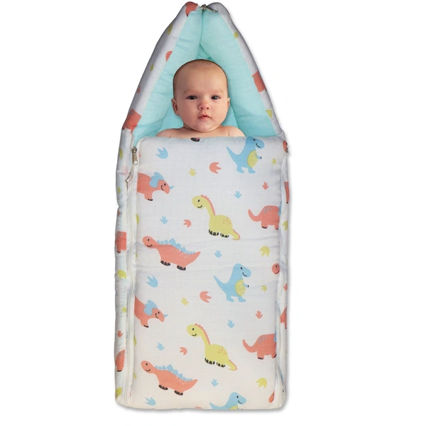 Adhigams New Born Dino Stylish Muslin Sleeping Bag/Carry Nest/Portable Bassinet | Baby Sleeping Bag for Baby boy and Girl (Pack of 1) (0 to 6 Months) (White)