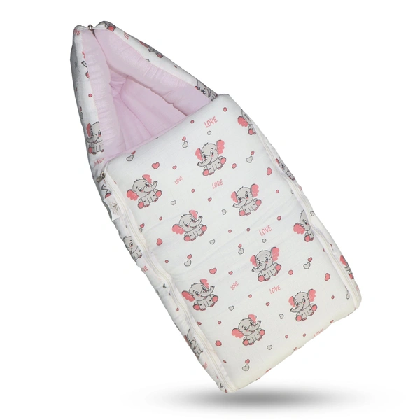 Adhigams New Born Grey Baby Elephant Stylish Muslin Sleeping Bag/Carry Nest/Portable Bassinet | Baby Sleeping Bag for Baby boy and Girl (Pack of 1) (0 to 6 Months) (White)