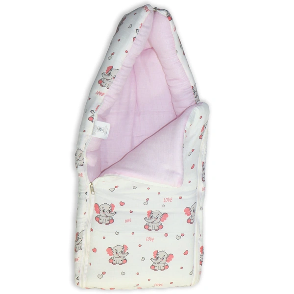 Adhigams New Born Grey Baby Elephant Stylish Muslin Sleeping Bag/Carry Nest/Portable Bassinet | Baby Sleeping Bag for Baby boy and Girl (Pack of 1) (0 to 6 Months) (White)