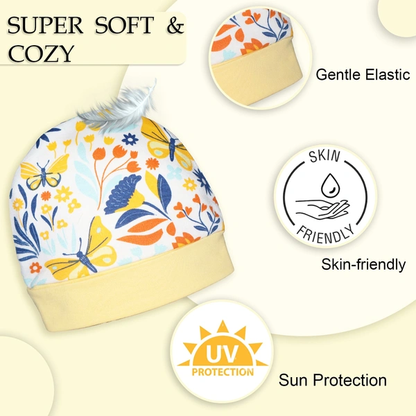 Adhigams New Born Sky Dancer Stylish Cotton Caps/Mittens/Booties | Cotton Baby Set for Baby boy and Girl (Pack of 3) Yellow