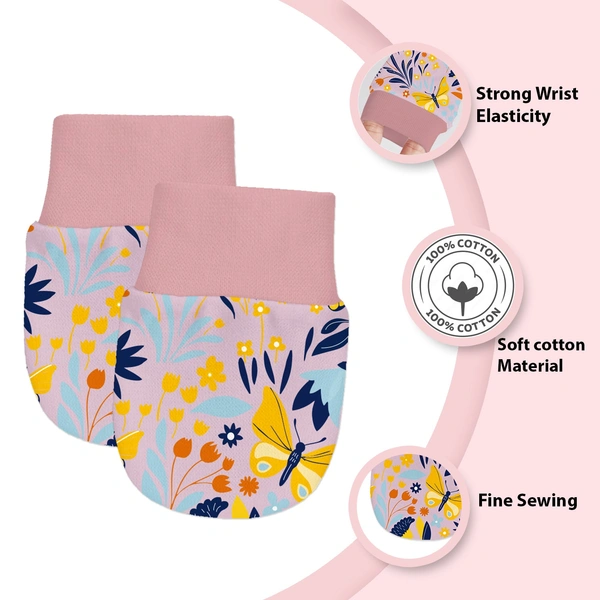 Adhigams New Born Sky Dancer Stylish Cotton Caps/Mittens/Booties | Cotton Baby Set for Baby boy and Girl (Pack of 3) Pink