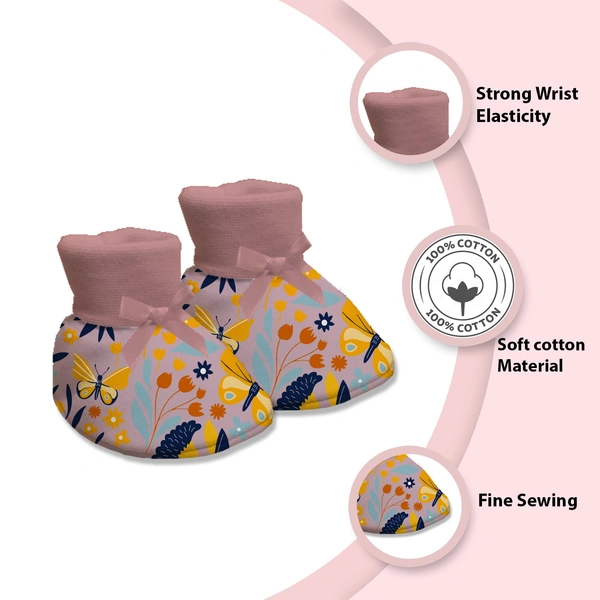 Adhigams New Born Sky Dancer Stylish Cotton Caps/Mittens/Booties | Cotton Baby Set for Baby boy and Girl (Pack of 3) Pink