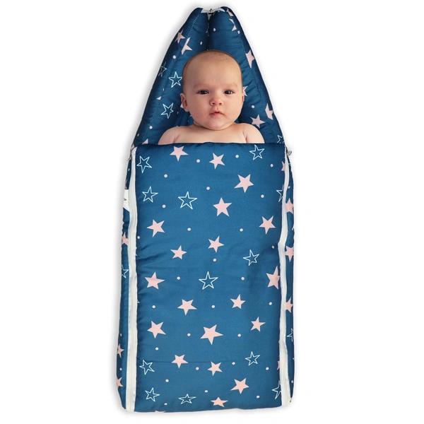 Adhigams New Born Star Night Stylish Riyon Sleeping Bag/Carry Nest/Portable Bassinet | Baby Sleeping Bag for Baby boy and Girl (Pack of 1) (0 to 6 Months) (Blue)