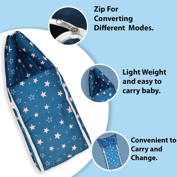 Adhigams New Born Star Night Stylish Riyon Sleeping Bag/Carry Nest/Portable Bassinet | Baby Sleeping Bag for Baby boy and Girl (Pack of 1) (0 to 6 Months) (Blue)