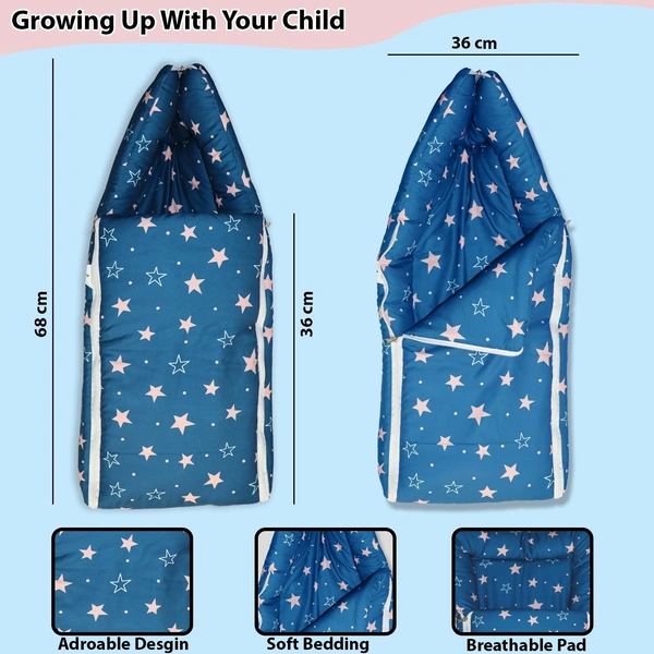 Adhigams New Born Star Night Stylish Riyon Sleeping Bag/Carry Nest/Portable Bassinet | Baby Sleeping Bag for Baby boy and Girl (Pack of 1) (0 to 6 Months) (Blue)