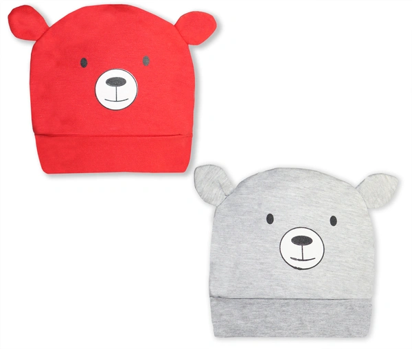 Adhigams New Born Teddy Smile Stylish Cotton Caps/Topi/Hats | Cotton Baby Cap for Baby boy and Girl (Pack of 2) (0 to 6, 6 to 12 Months)