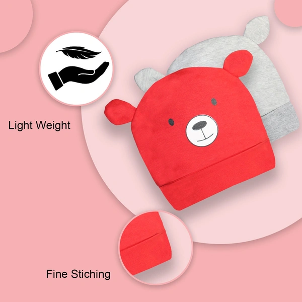 Adhigams New Born Teddy Smile Stylish Cotton Caps/Topi/Hats | Cotton Baby Cap for Baby boy and Girl (Pack of 2) (0 to 6, 6 to 12 Months)