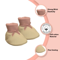 Adhigams New Born Tiny Teats Stylish Cotton Caps/Mittens/Booties | Cotton Baby Set for Baby boy and Girl (Pack of 3) Peach