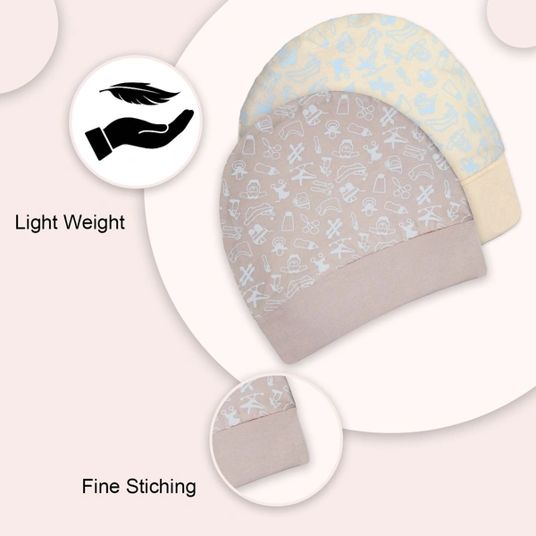 Adhigams New Born Tiny Treats Stylish Cotton Caps/Topi/Hats | Cotton Baby Cap for Baby boy and Girl (Pack of 2) (0 to 6, 6 to 12 Months) - 0-6 Months