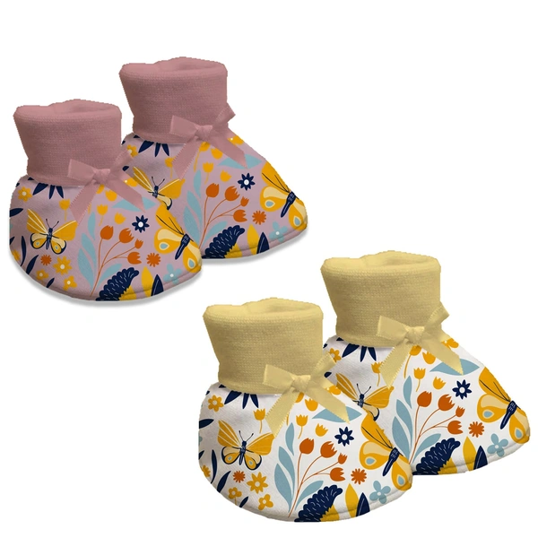 Adhigams Sky Dancer New Born Baby Stylish Cotton Booties for Baby boy and Girl | For 0 to 12 Months (Pack of 2) - 6-12 M