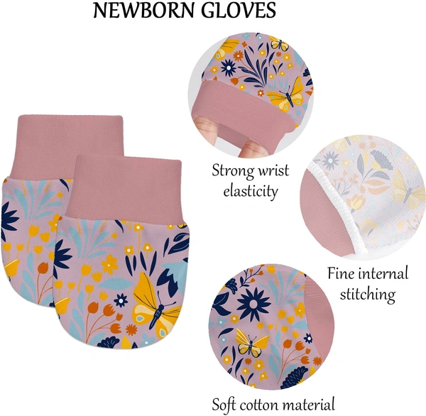 Adhigams Sky Dancer Newborn Cotton Hand Gloves/Muthi/Hosiery Mittens Set with Gentle Elastic Thread Wristbands | Unisex Mittens for 0-12 Months (Pack of 2 Pairs) - 0-6-month