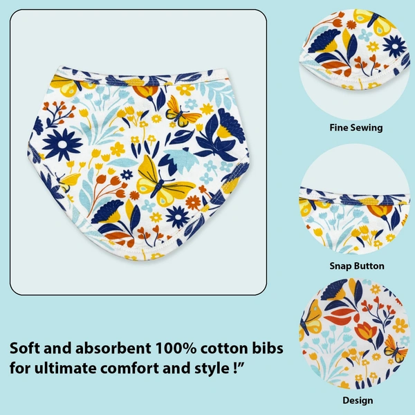 adhigams Skydancer Cotton Baby Neck Cloth Feeding Drool Bibs With Adjustable Snap Button Closure, Super Absorbent & Reusable, Soft, Comfortable & Lightweight Bandana, Bibs - 0-12 M