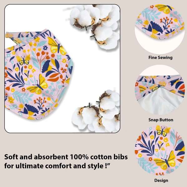 adhigams Skydancer Cotton Baby Neck Cloth Feeding Drool Bibs With Adjustable Snap Button Closure, Super Absorbent & Reusable, Soft, Comfortable & Lightweight Bandana, Bibs - 0-12 M