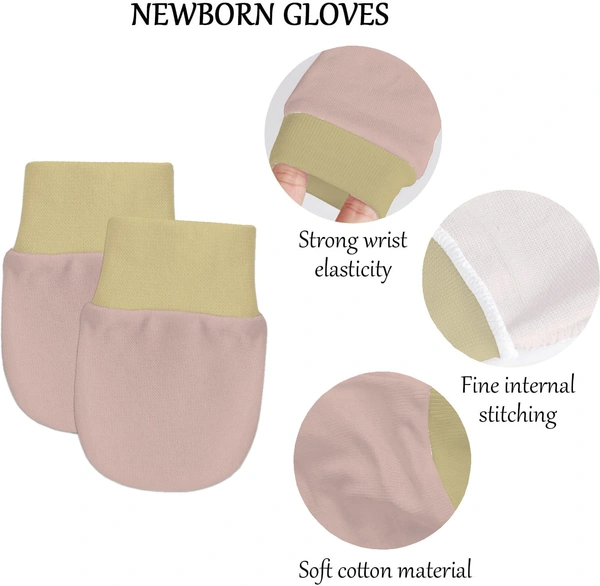Adhigams Tweetie Newborn Cotton Hand Gloves/Muthi/Hosiery Mittens Set with Gentle Elastic Thread Wristbands | Unisex Mittensfor 0-12 Months (Pack of 2 Pairs) - 6-12 M