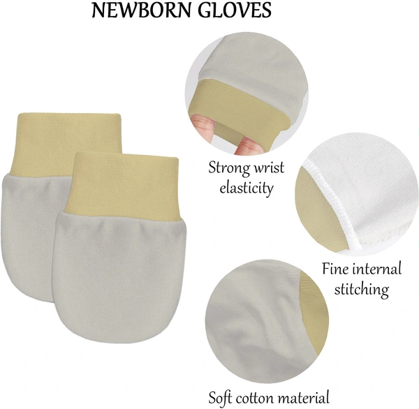 Adhigams Tweetie Newborn Cotton Hand Gloves/Muthi/Hosiery Mittens Set with Gentle Elastic Thread Wristbands | Unisex Mittensfor 0-12 Months (Pack of 2 Pairs) - 6-12 M