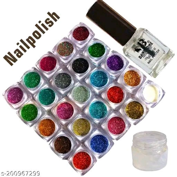 Multicolor Eyemakeup Eyeshadow Glitter Powder + Clear Nail polish + Glitter glue