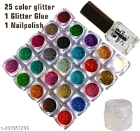 Multicolor Eyemakeup Eyeshadow Glitter Powder + Clear Nail polish + Glitter glue